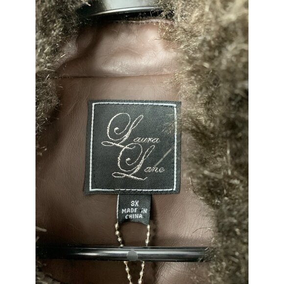 New Laura Lane Choc Brown Faux Fur Vest 3X Plus Full Zip Pockets - Picture 4 of 11
